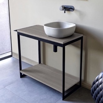 Console Bathroom Vanity Console Sink Vanity With Ceramic Vessel Sink and Grey Oak Shelf, 35